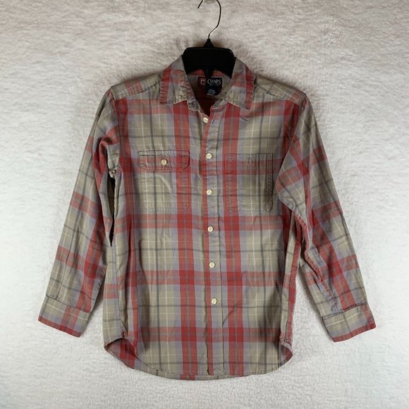 Chaps Boys Long Sleeve Button Down Flannel Grey/Red Plaid Shirt M (10-12) 6476 - Picture 1 of 8